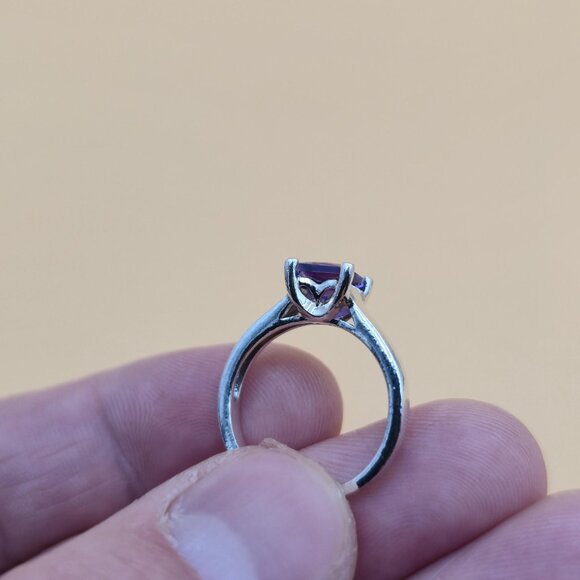 Size 6 Sterling Silver Square Brilliant Amethyst Gem Ring A4680 - Picture 6 of 10